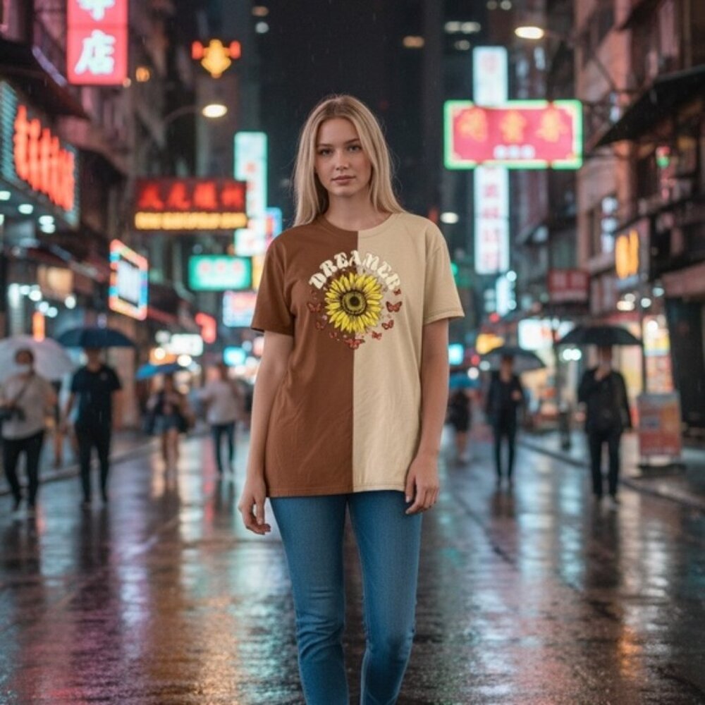 No Boundaries Sunflower Tee - Brown and Cream